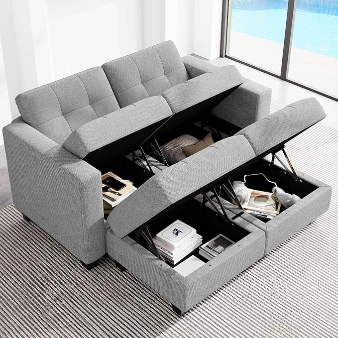 Belffin Modular Sectional Sofa with Storage Ottoman Modern Fabric L Shaped Couch with Chaise for Small Spaces Light Grey