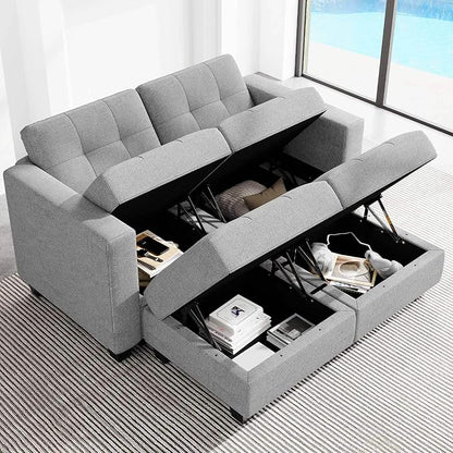 Belffin Modular Sectional Sofa with Storage Ottoman Modern Fabric L Shaped Couch with Chaise for Small Spaces Light Grey