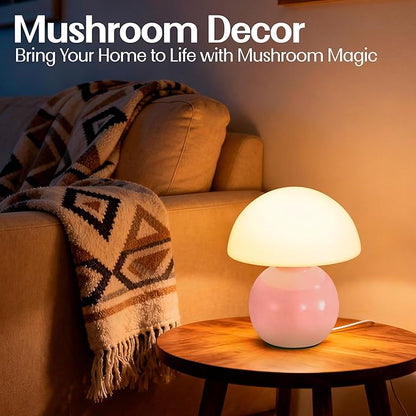 Cute Small Mushroom Lamp Decor,USB-Plug in Bedside Table Lamps with 3-Temperature LED Bulb Dimmable,Modern Aesthetic Home Decor for Livingroom/Bedroom/Dorm/Nursery (Pink with Plug)