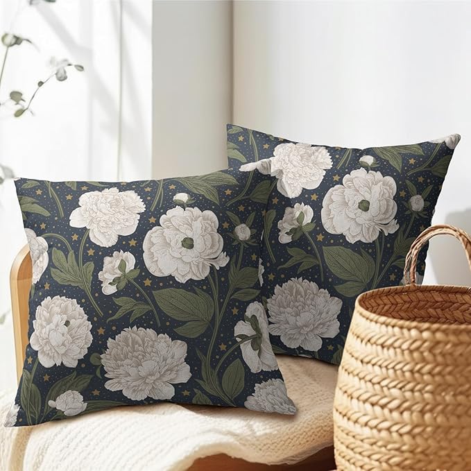 Vitage Floral Pillow Covers 18x18 Set of 2 Navy Blue Chinoiserie Pattern Rustic Spring Flower Decorative Outdoor Farmhouse Zipper Pillowcases Decorations Throw Cushion Cover Decor for Couch Sofa Bed