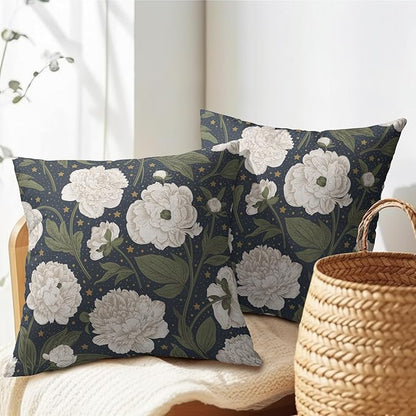 Vitage Floral Pillow Covers 18x18 Set of 2 Navy Blue Chinoiserie Pattern Rustic Spring Flower Decorative Outdoor Farmhouse Zipper Pillowcases Decorations Throw Cushion Cover Decor for Couch Sofa Bed