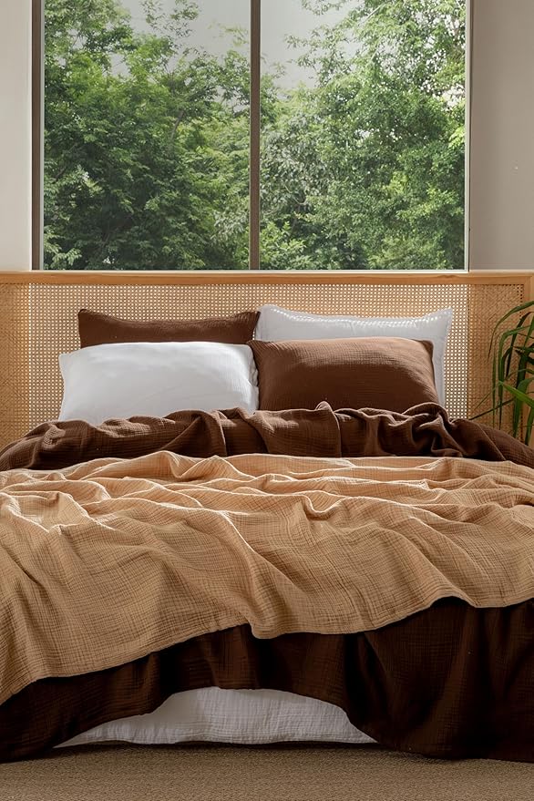 Muslin Blanket - Pure 100% Turkish Cotton Airy Soft Light Versatile Gauze Throw Blanket for Bed, Couch, Sofa (Dark Brown, Queen XL Size (95" x 95" inch))