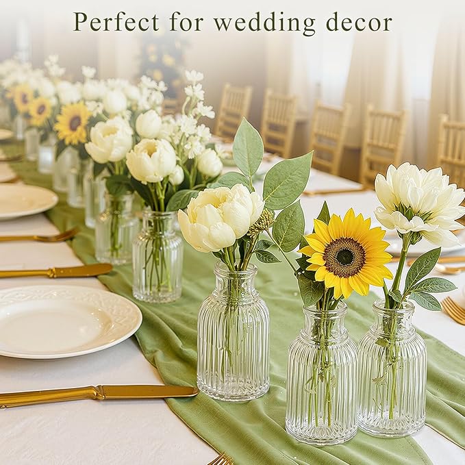 DomeStar 16PCS Glass Bud Vases Set for Bouquet, Mini Clear Vintage Clear Cylinder Vases for Flowers, Small Flower Vase Suitable for Birthday Party, Anniversary, Wedding, Baby Shower Party Home Decor