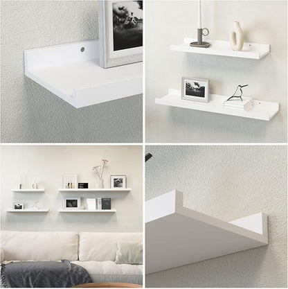 Boswillon 47.2 Inches Long Floating Shelves, 2 Set Modern Wall Shelf for Bedroom, Nursery Book Shelf with Lip, Picture Ledge Shelf for Wall Decor Living Room Bathroom Kitchen - White