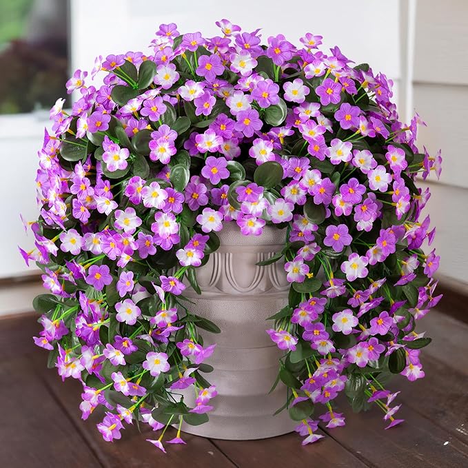 HyeFlora 2PCS Artificial Hanging Flowers for Outdoors, Faux Daisy Plants Fake Silk Orchid Long Stems UV Resistant Mums for Home Garden Wall Party Indoor Outdoor Decor(Light Fuchsia and Fuchsia)