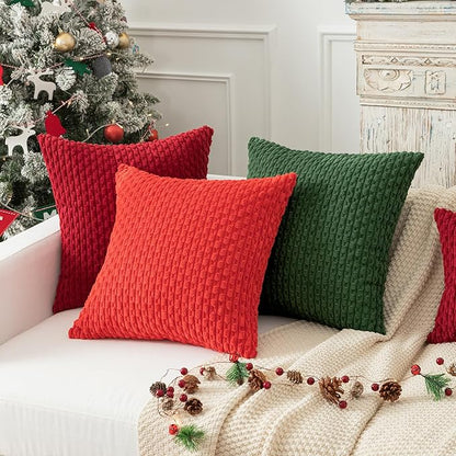 Kevin Textile Pack of 2 Corduroy Decorative Throw Pillow Covers 26x26 Inch Soft Boho Striped Pillow Covers Modern Farmhouse Home Decor for Spring Sofa Living Room Couch Bed Burgundy