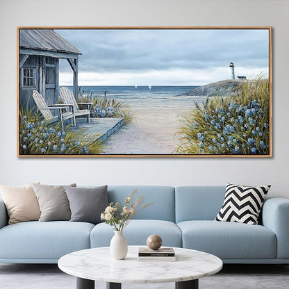 Coastal Wall Art for Living Room - Framed Vintage Wall Decor & Seascape Bedroom Beach Wall Decor | Ocean with Beach Pictures | Canvas Artwork for Home Decor Farmhouse 29×58IN