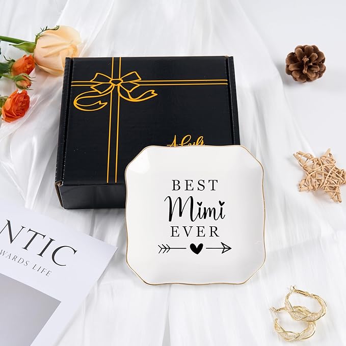 Mimi Gifts Jewelry Dish Trinket Tray - Best Mimi Ever - Christmas Valentines Mother's Day Birthday Gifts for Mimi from Grandkids