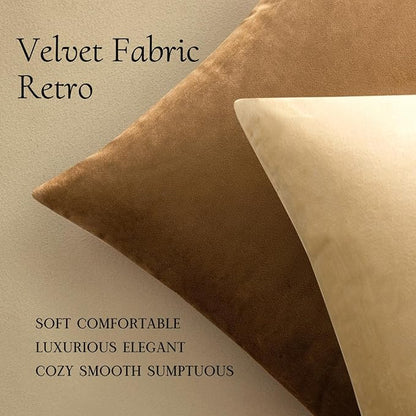 MIULEE Velvet Throw Pillow Covers 18x18 Inch, Pack of 2 -Beige, Soft Solid Decorative Pillow Covers Square Cushion Cases Farmhouse Modern Home Decor for Spring Couch Sofa Bedroom Living Room