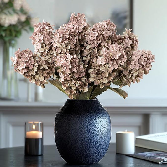Fake Flowers Hydrangea Silk Flowers with Stems,Brown Flowers Fall Hydrangea Artificial Flowers,Winter Flowers Artificial for Decoration Vase Indoor and Outdoor 24"（Brown ） 8PCS Wthout Vase