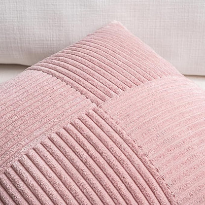 Fancy Homi 2 Packs Blush Pink Decorative Throw Pillow Covers 22x22 Inch for Living Room Couch Bed Sofa, Rustic Farmhouse Boho Home Decor, Soft Corss Corduroy Patchwork Accent Cushion Case 55x55 cm