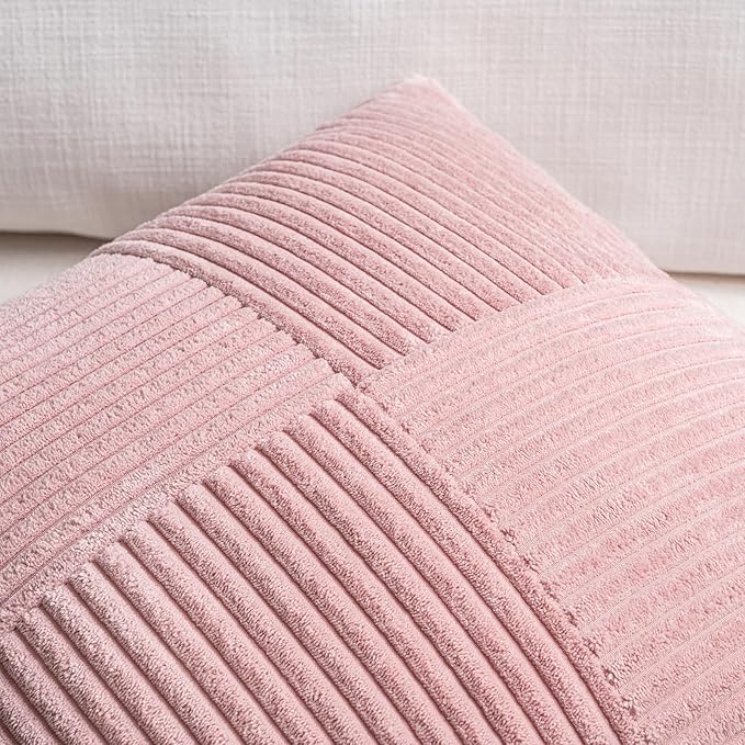 Fancy Homi 2 Packs Blush Pink Lumbar Decorative Throw Pillow Covers 20x28 Inch for Living Room Couch Bed, Rustic Farmhouse Boho Home Decor, Soft Striped Corduroy Rectangle Accent Cushion Case 50x70 cm