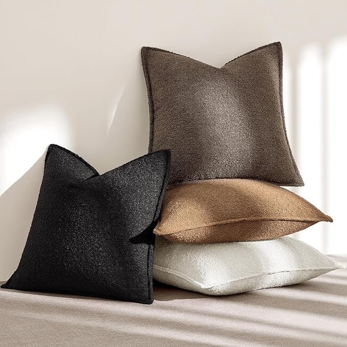 MIULEE Pack of 2 Decorative Textured Boucle Throw Pillow Covers 22x22 Inch Dark Brown Broadside Thick Boho Pillows for Farmhouse Accents Sofa Couch Bedroom Living Room Home Decor