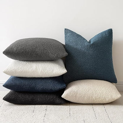 Woaboy Pack of 2 18x18 Inch Decorative Boucle Throw Pillow Covers Textured Square Pillowcaes Accent Solid Cozy Soft Cushion Covers Home Decor for Sofa Couch Living Room Home Decor,Dark Gray