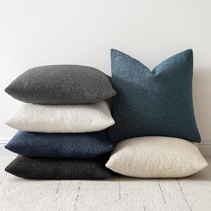 Woaboy Pack of 2 20x20 Inch Decorative Boucle Throw Pillow Covers Textured Square Pillowcaes Accent Solid Cozy Soft Cushion Covers Home Decor for Sofa Couch Living Room Home Decor,Dark Gray