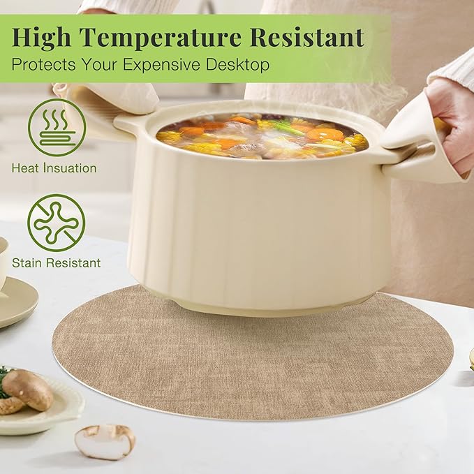 13-Inch Faux Leather Round Placemats Set of 12, Waterproof Anti-Slip Dual Sided Place mats, Heat Resistant Washable Table Mats with Coaster, Suitable for Indoor & Outdoor (12, Black Light Coffee)