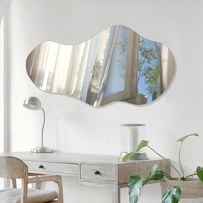 PERFNIQUE Irregular Wall Mirror Asymmetrical Mirror, 43''x24'' Decorative Modern Wall Decor for Bathroom Bedroom Living Room Entryway, Cloud Frameless, Wall Mounted(43''x24'', Cloud)