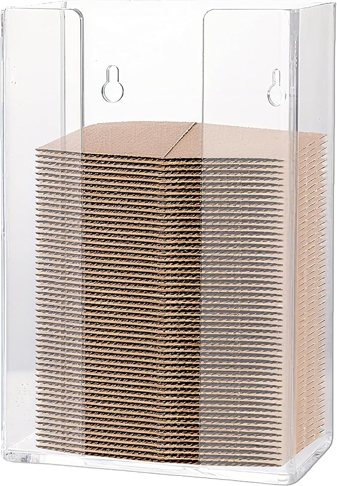 Coffee Cup Sleeve Organizer Rack-Acrylic Coffee Collar Holder Storage for Disposable Kraft Paper Cup Sleeves,Coffee Shop/Home/Kitchen Organization,Countertop or Wall Mount(Clear)