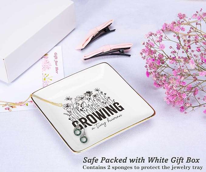 NZY Baby Gender Reveal Gift-Pregnancy Announcement Gift-New Mom Present-Pregnant Mother Present,Mama to Be,Expectant Mom -Baby Coming Soon-Jewelry Tray Trinket Holder Ring Dish-Growing a Tiny Human