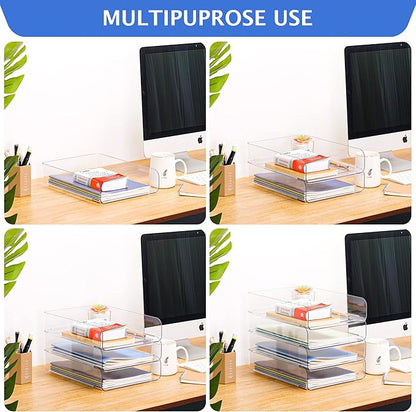 Set of 4 Office Organization and Storage, Clear PET Letter Tray Desk Organizer, Stackable Document Organizer and File Paper Organizer for Office Supplies