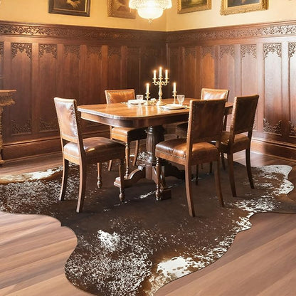 AROGAN Western Decor Faux Fur Cowhide Rug, 5.2x6.3 Feet Premium Animal Skin Cow Hide Rug, Sturdy Cow Print Rugs for Wall Decor, Western Floor Carpet for Bedroom Living Room, Spotted Brown