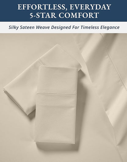 LANE LINEN 100% Egyptian Cotton Queen Sheet Set, Soft & Comfy Hotel Like Thick Fully Elasticized Mercerized Cotton Queen Size Set, No Pill Fade Resistant Queen Sheets, 15" Deep Pocket - Summer Sand