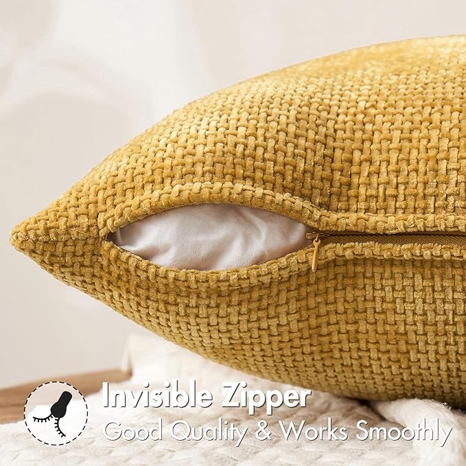 MIULEE Pack of 2 Couch Throw Pillow Covers 22x22 Inch Neutral Gold Modern Boho Accent Decorative Pillow Covers Soft Chenille Farmhouse Cushion Covers for Home Decor Bed Sofa Living Room
