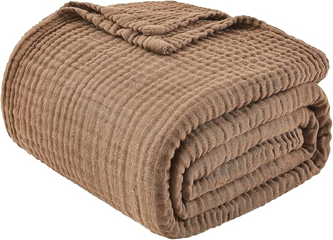 EMME Cotton Muslin Twin XL Blanket Breathable Gauze Blanket Soft Lightweight Blankets Adults Gifts for Women (Brown, 66"x90")