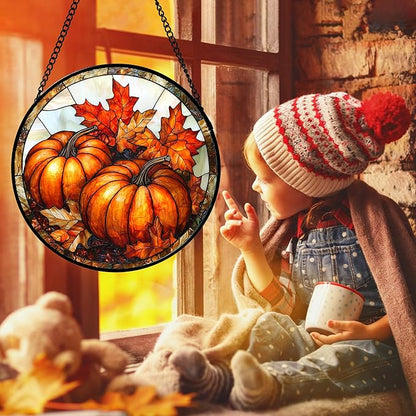 DASTOLL Stained Glass Window Hanging, Pumpkin Maple Leaf Suncatcher for Doors Home Sun Catchers Decoration and Christmas, Mother's Day Birthday Gifts for Women, Men, and Mom 11.8x11.8 in