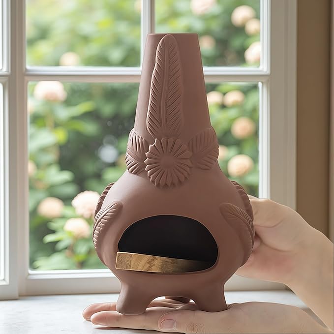 Handmade Terracotta Palo Santo Holder Burner & Sage Holde - Mexican Style Mini Tabletop Chiminea Tray with Ash Catcher, Decorative Incense Holder for Spiritual Meditation & Yoga