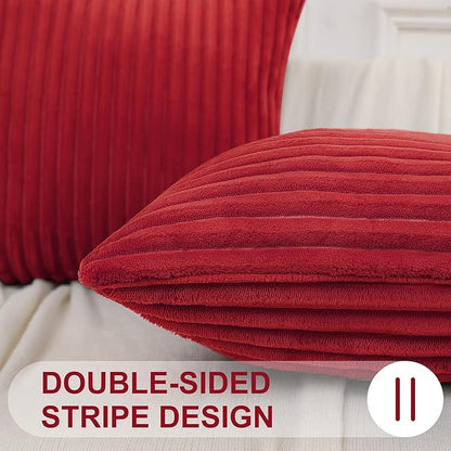 Simmore Decorative Throw Pillow Covers 20x20 Set of 2, Soft Natural Plush Flannel Double-Sided Fluffy Couch Pillow Covers for Sofa Living Room, Red