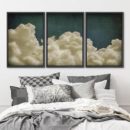 MUDECOR Framed Wall Art Print Set Vintage Cloudscape Dreamy Cotton Clouds Illustrations Modern Art Decorative Colorful Chic for Living Room, Bedroom, Office - 24"x36"x3 Black