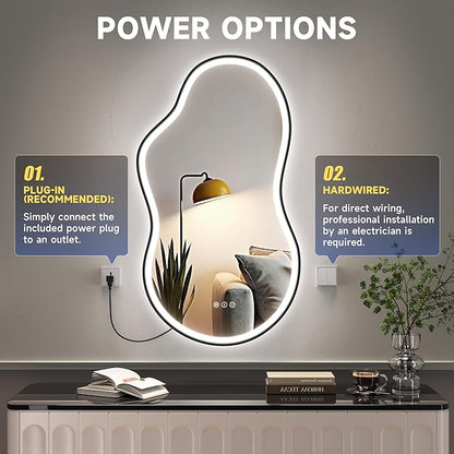 Hasipu Irregular Bathroom Mirror with Lights - 24"x35" LED Asymmetrical Wall Mirror, Abstract Modern Lighted Vanity Mirror for Wall, Anit-Fog, Dimmable, Memory, Vertical/Horizontal (Black