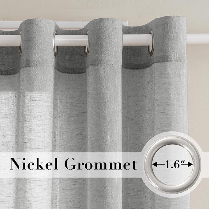 H.VERSAILTEX Linen Curtains Nickel Grommet Natural Linen Semi-Sheer Curtains 2 Panels Privacy Added Premium Soft Rich Material Drapes for Bedroom/Living Room - 52x54 - Inch - Grey