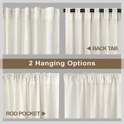 Cream Colored Curtains 144 Inches Long Sheer Linen Light Filtering Window Treatments Hidden Tab 2 Story High Living Room Drapes Wall Tall Curtains for High Ceiling Long Window 12 FT Length 52W x 144L