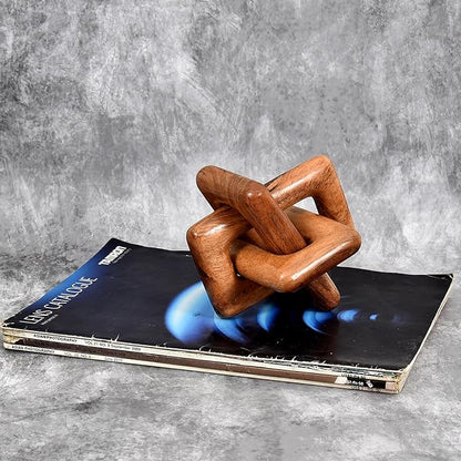 Statue 3 Link Wood Chain Link for Home Decor,Brown Wood Knot Coffee Table Decor, Country Chain Knot Decor,Mom Gifts (5" X 5" X 5")