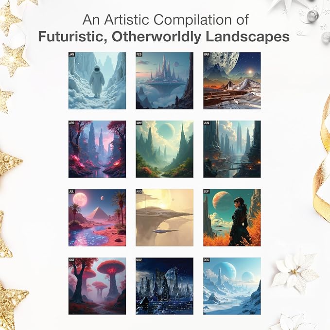 RED EMBER Alien Worlds 2026 Wall Calendar 12 Month | 12" x 24" Open | Thick & Sturdy Paper | Holiday Gift | Sci Fi Art Calendar 2026