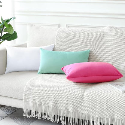 Artscope Luxury Velvet Pillow Covers Decorative Rectangle Pillowcases Soft Solid Cushion Cases for Couch Sofa Bedroom Car Decor 16x24 Inch White