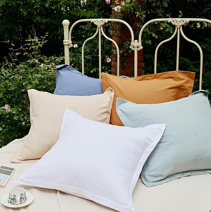 Simple&Opulence Linen Euro Sham Covers Set of 2, 26x26 Decorative Cotton Flax Blend Throw Pillow Cover Farmhouse Pillow Shams for Chair Couch Sofa Bedroom Living Room Home Decor, White