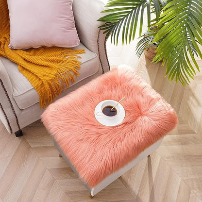 Softlife Square Faux Fur Sheepskin Chair Cover Seat Cushion Pad Super Soft Area Rugs for Living Bedroom Sofa (1.6ft x 1.6ft, Coral) 1 pack