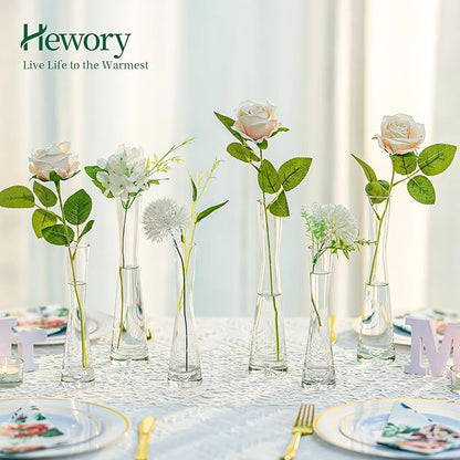 Hewory Glass Bud Vases for Centerpieces Set of 36, Handmade Modern Clear Small Skinny Decorative Single Flower Vase, Minimalist Slim Floral Vase for Home Wedding Party Events Table Decor, 9.64"
