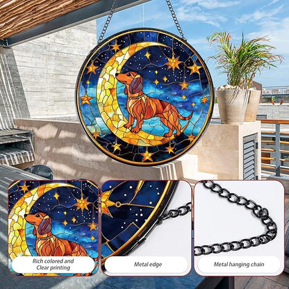 Rngmsi Dachshund Stained Glass Window Hanging Gifts, 7.8″ Weiner Dog Sun Catchers for Indoor Window Decor, Decorative Sun Catchers Home Wall Art Animal Memorial Gift