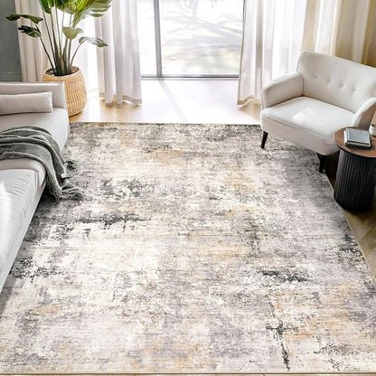 Area Rug Living Room Rugs - 6x9 Modern Abstract Soft Indoor Neutral Washable Rug Stain Resistant Non-Slip Low Pile Carpet for Bedroom Dining Room Home Office - Charcoal Grey