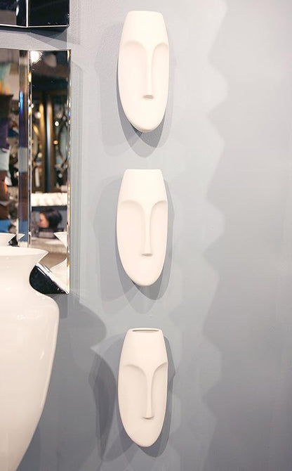 Howard Elliott Ceramic Oval Decorative Face Hanging Wall Decor Sculpture, White Matte Glazed Finish Wall Vase Decor for Living Room, Bedroom, Hallway & Entryway, 10 x 5 Inch
