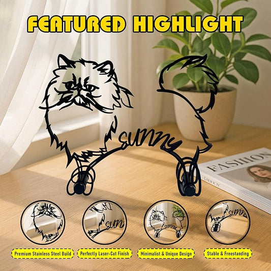 Personalized Persian Cat Minimalist Metal Line Art Sculpture Custom Name Abstract Figurine Desk Decor Wall Art Cat Enthusiasts Living Room Bedroom Gift For Birthday Anniversary