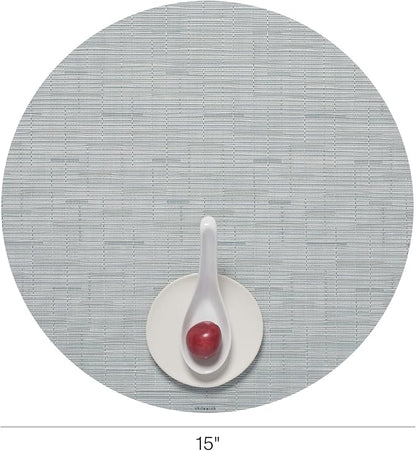 Chilewich Bamboo Placemats Set of 4 - Round Woven Placemats - Reusable, Stain-Resistant, Indoor/Outdoor Tabletop Protection - 15" - Seaglass