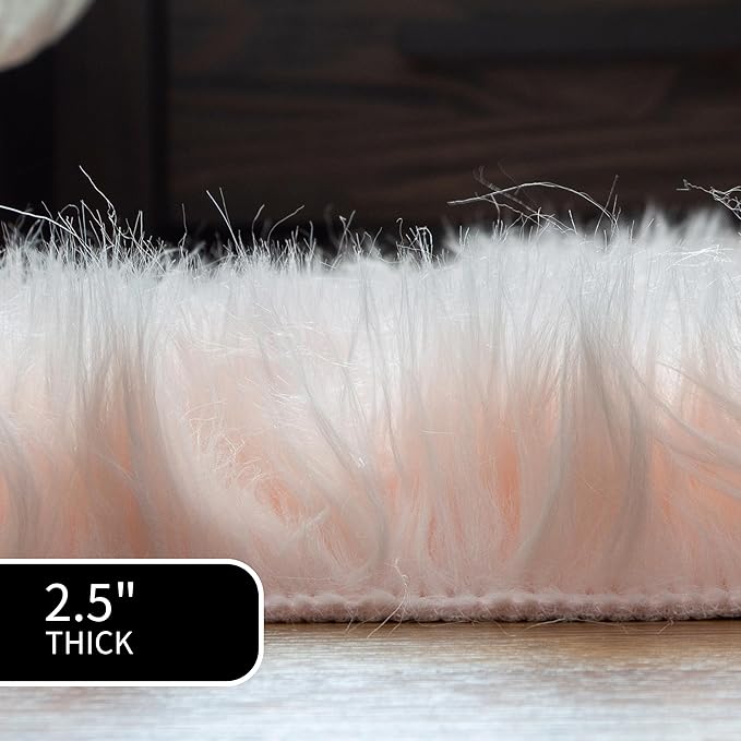 Super Area Rugs Ultra Soft & Fluffy Faux Sheepskin Rug, Light Pink 2 x 4 Feet Sheepskin Carpet for Bedroom Living Room