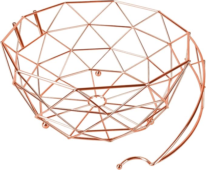 ROSYLINE fruit basket with banana hanger, fruit bowl, multi-functional kitchen and living room storage fruit and vegetable basket, banana hanger can be dismantled (rose gold)