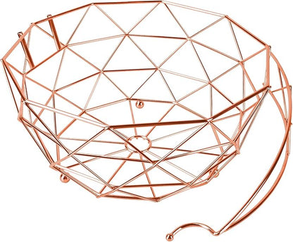 ROSYLINE fruit basket with banana hanger, fruit bowl, multi-functional kitchen and living room storage fruit and vegetable basket, banana hanger can be dismantled (rose gold)