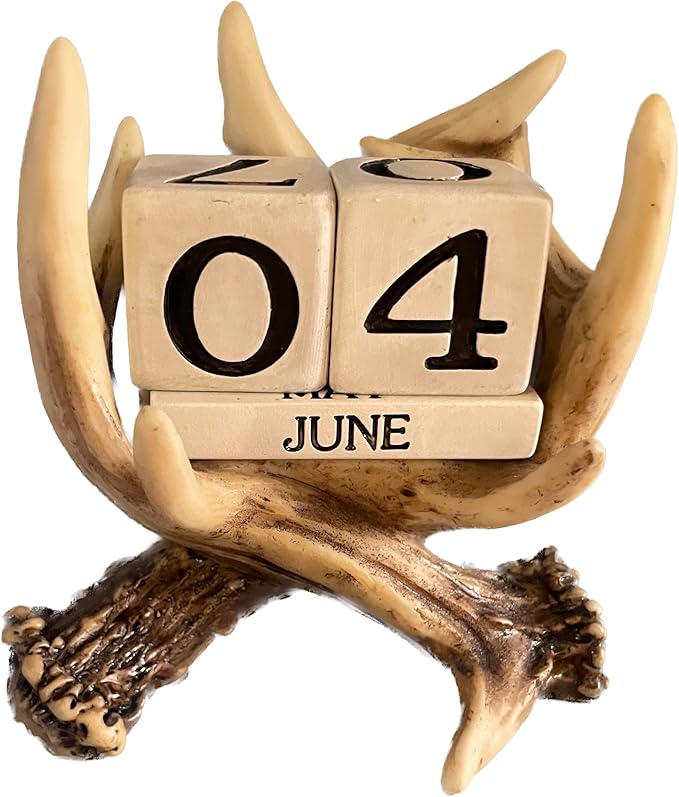 Pine Ridge Deer Antler Desk Calendar Blocks - Perpetual Calendar, Flip Month And Day Date Blocks, Rustic Calendars For Home, Office, Classroom And Décor